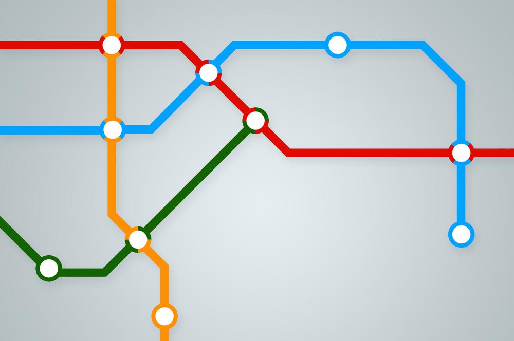 Abstract subway map with colorful lines and stations