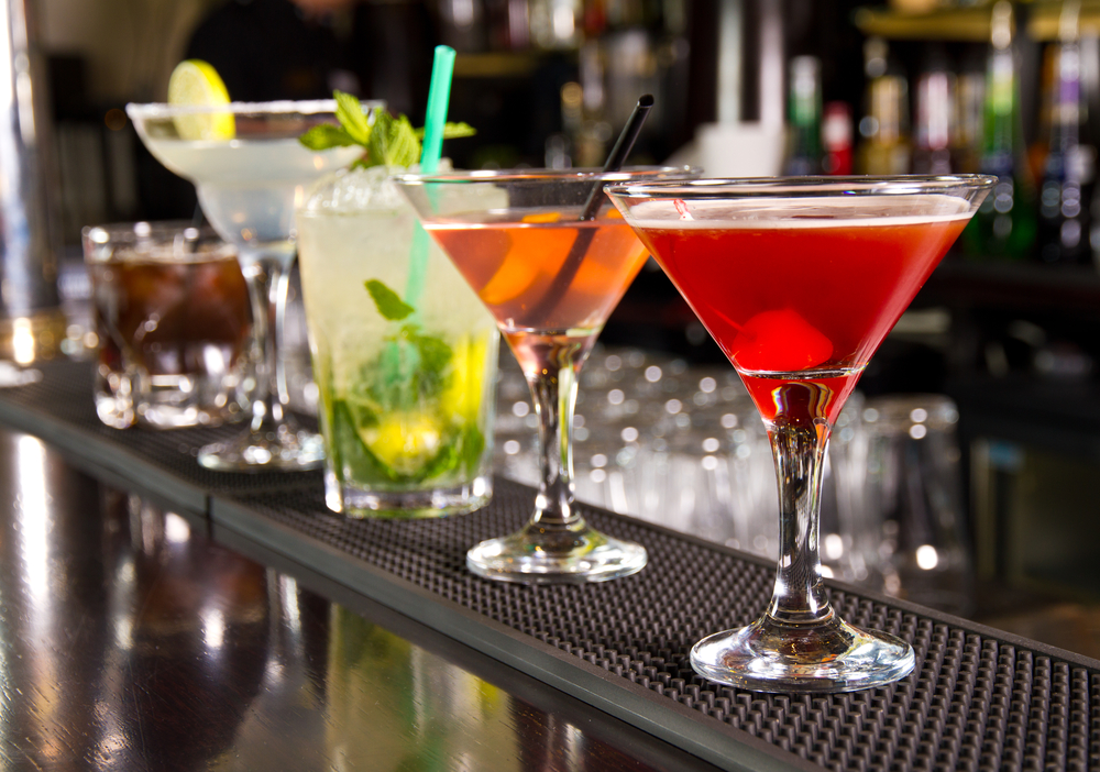 Five cocktails on the bar counter